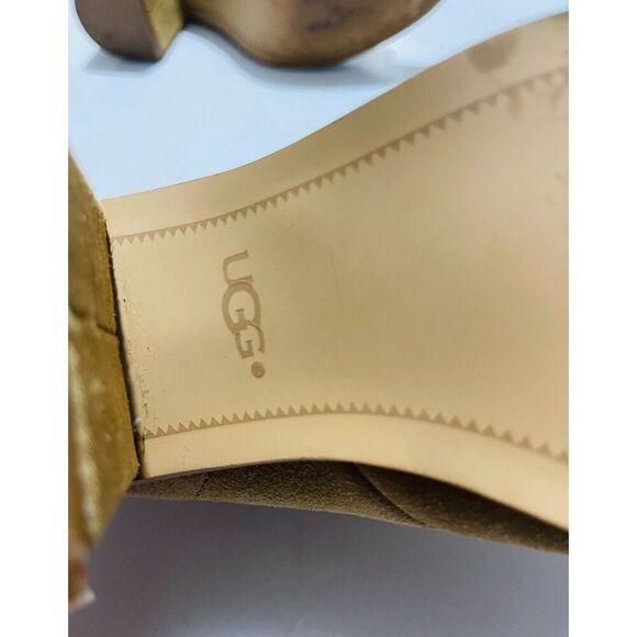 UGG leather shoes open peep toe boots Ginger brown booties Zip up women's 7 - Picture 9 of 11